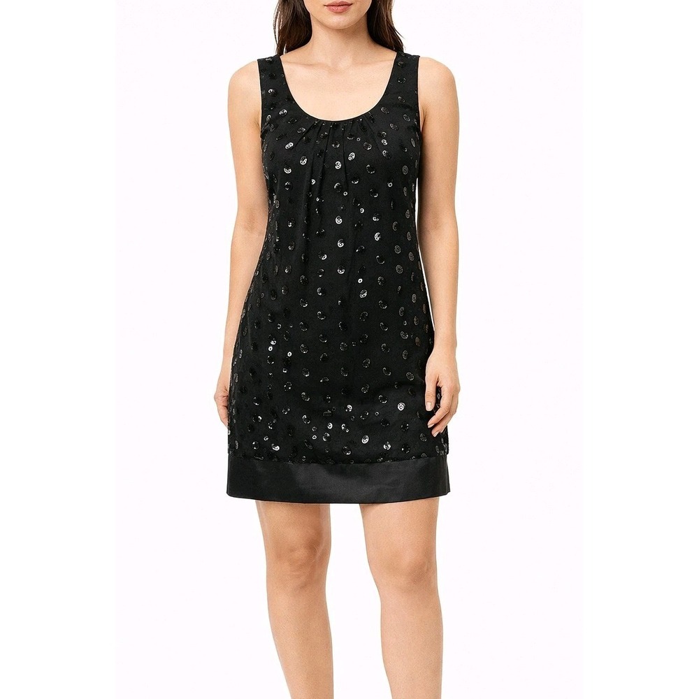 Max Rave Black Polka Dot Sequined Sleeveless Tank Style Mini Dress Size M